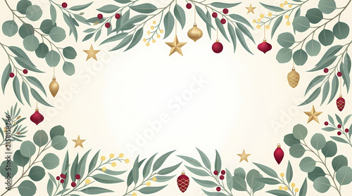 A festive Christmas border with green leaves and ornaments on transparent background Australian Christmas