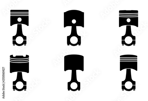 Set of 6 Piston Icons, Engine Parts Vector Graphics, Mechanical Components Collection