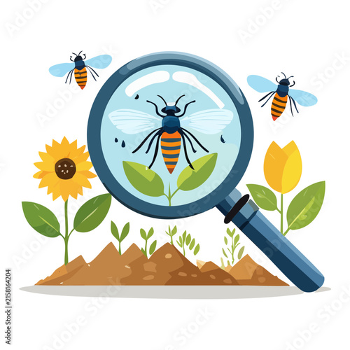 Bee Pollination and Biodiversity Concept Illustration.