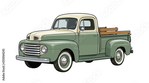 Canvastavla Vintage green pickup truck illustration on white background