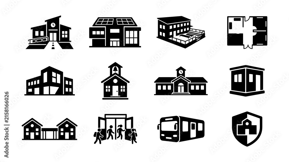 Obraz premium Black and white building icons set
