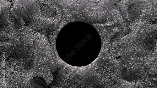 Circular hole formed by countless small spheres around a dark central void