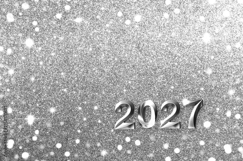 Silver glitter background with 2027 New Year numbers for festive celebration and party design