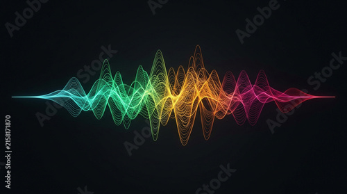 Colorful digital audio sound wave with neon particles