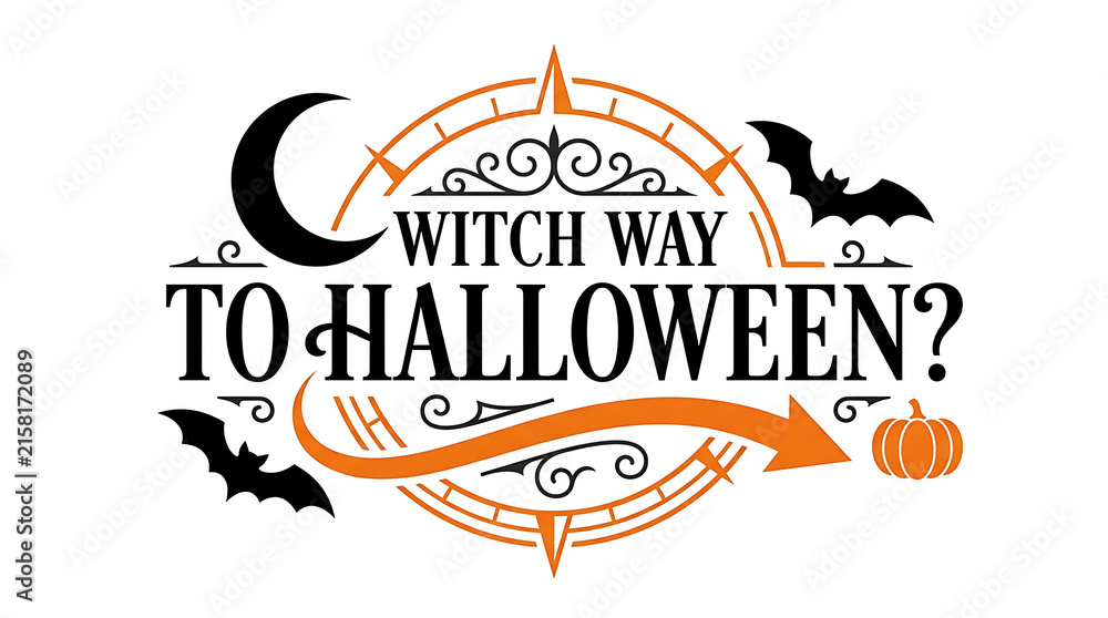 Obraz premium Halloween witch broomstick with pumpkins and bats