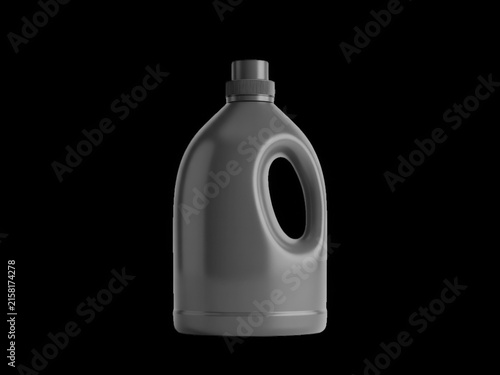 A minimalist matte grey plastic detergent bottle isolated against a solid pitch black background