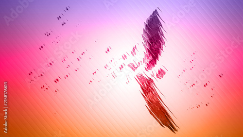 Konstfotografi Abstract Crystal Fracture Behind Ribbed Glass Texture with Pink Purple and Orang