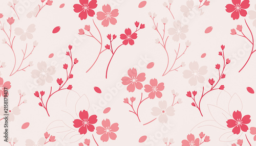 Cherry blossom pattern background, pink floral seamless texture, spring sakura flowers on branches, elegant botanical wallpaper for gift wrap
