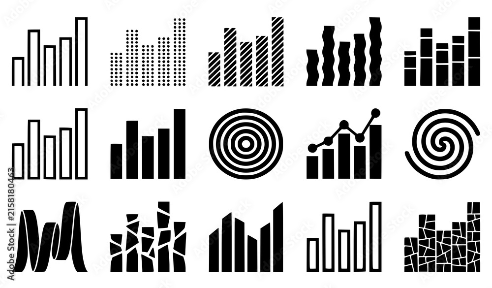 Obraz premium Set of various black and white business infographic bar chart icons and abstract data visualization design elements