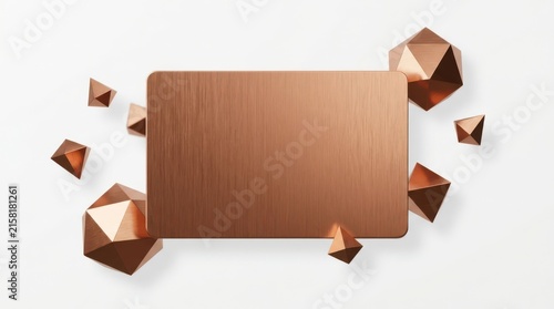 Centered brushed metallic copper business card mockup on white background