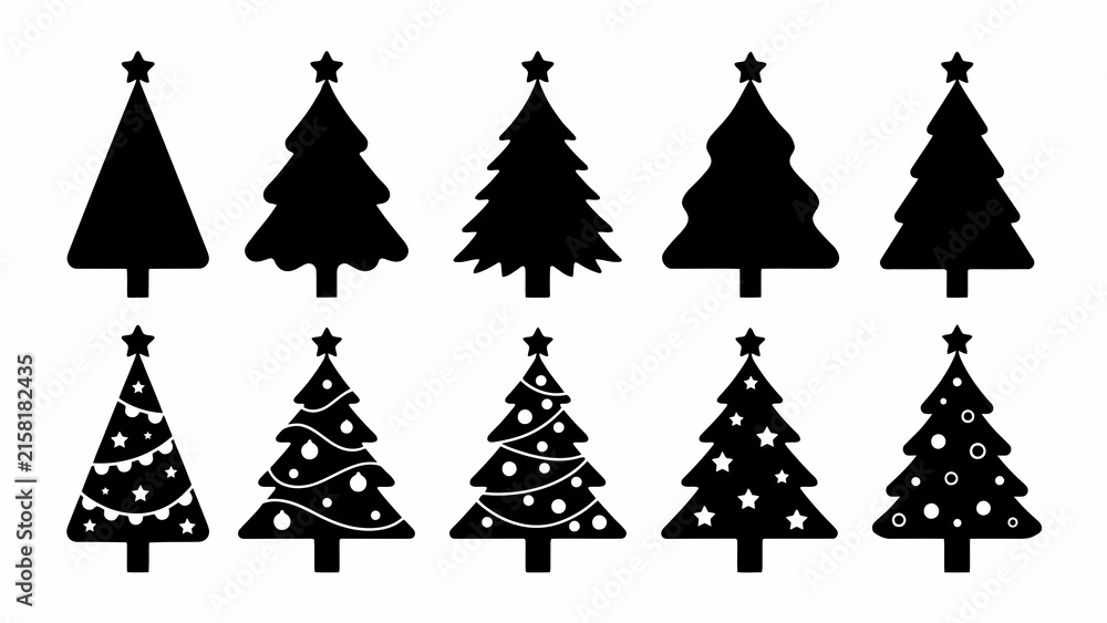 Obraz premium Set of christmas tree silhouettes