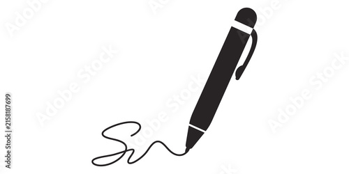 Fotografie Black pen icon writes signature on transparent background for design