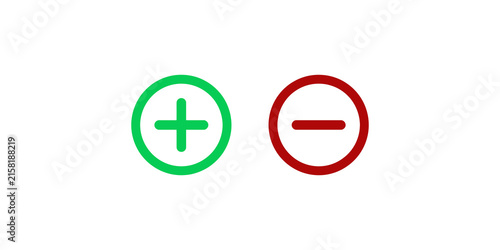 Obraz na płótnie Green plus and red minus signs for mathematical or interface selection