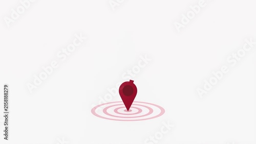 San Francisco location pin animation with red map marker and expanding ripple rings on white background 