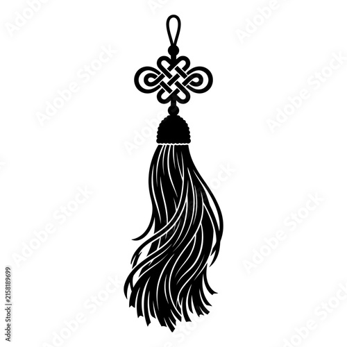 Fotografie Autumn, Traditional Chinese knot with silk tassel vector, black oriental ornamen