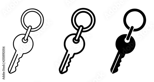 Foto Keychains with Keys Vector Icons, Simple Outline and Silhouette Designs, Securit