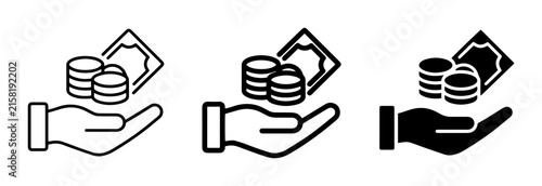 Money Hand Icon Set: Cash, Coins, and Hand Icons for Financial Concepts, Business, and Investment