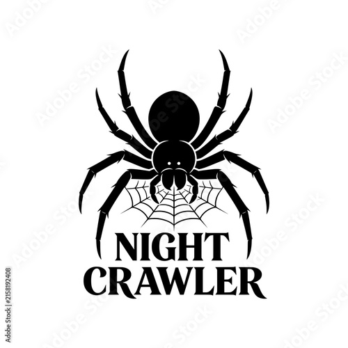 Night crawler spider web design scary arachnid symbol black silhouette halloween.