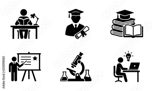 Education Icons Set: Learning, Graduation, Research, Teaching, Study, Science, Technology