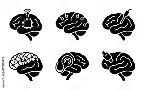 AI Brain Icons, Neural Network & Technology Concepts, Futuristic Mind Set Vector Set