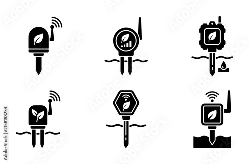 Smart Soil Moisture Sensor Icons, Agricultural Technology, Wireless Plant Monitoring Devices, Eco-Friendly Farming