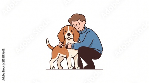 Illustration of a Person Hugging a Friendly Hound Dog