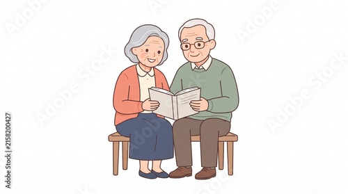 Happy Grandparents Reading a Book Together Clipart