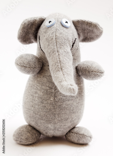 Elephant sock toy isolated on white background