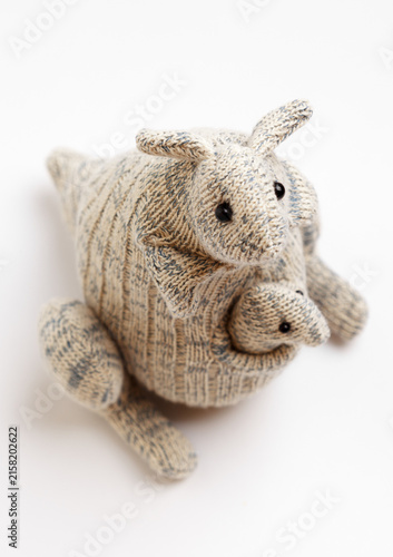 Kangaroo sock toy isolated on white background