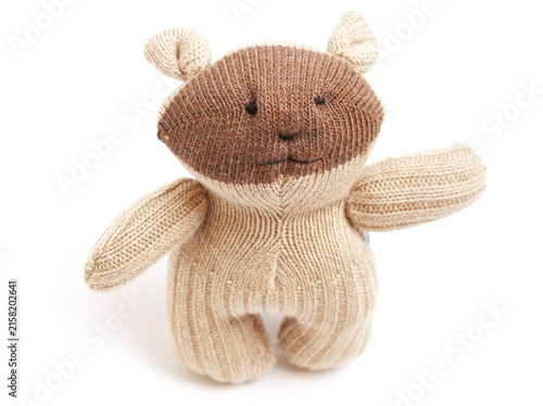 Bear sock toy isolated on white background