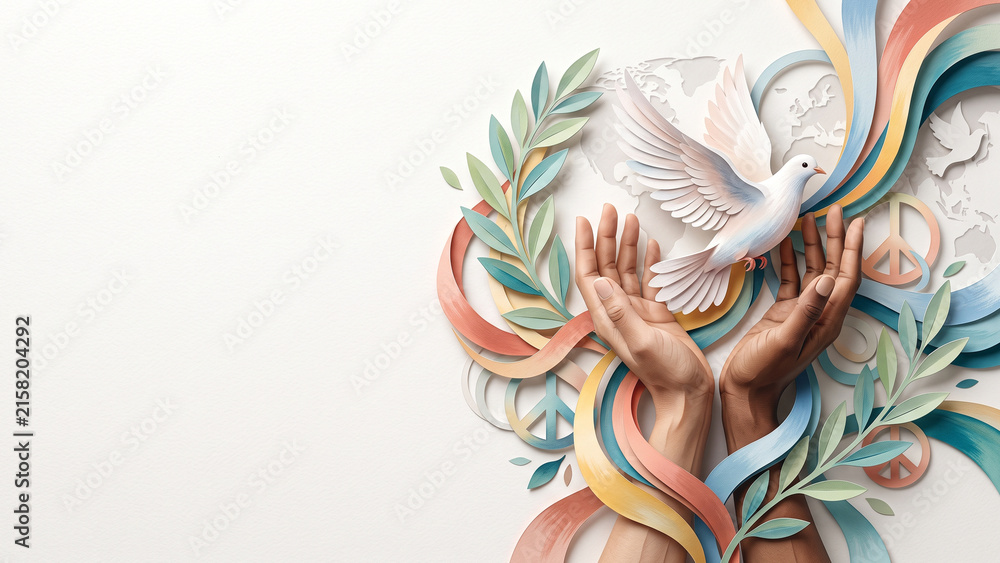 Fototapeta premium International Day of Non-Violence — Global Peace Awareness — Paper Art & Multicolored Painting