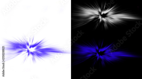 Abstract light burst effects set, blue and white radial motion blur streaks, 4 dynamic PNG elements for graphic design overlays
