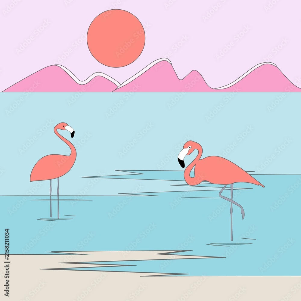 Naklejka premium two pink flamingos
