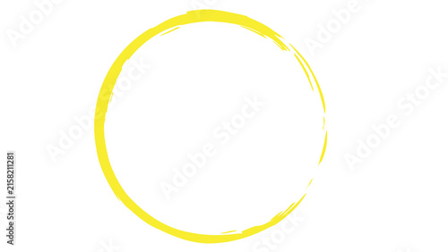 Yellow grunge painted circle brush stroke isolated on white background with isolated handdrawn abstract creative backdrop background imperfect decoration decorative illustration
