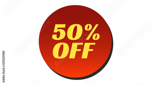 Fotografie 50 percent off red circle discount sticker badge with discount shopping promotio