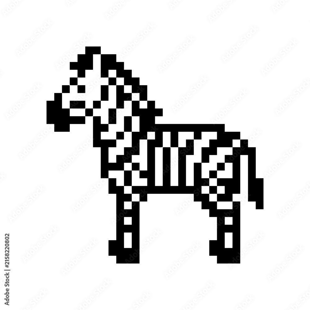 Fototapeta premium Pixel Art Zebra Isolated on Transparent Background