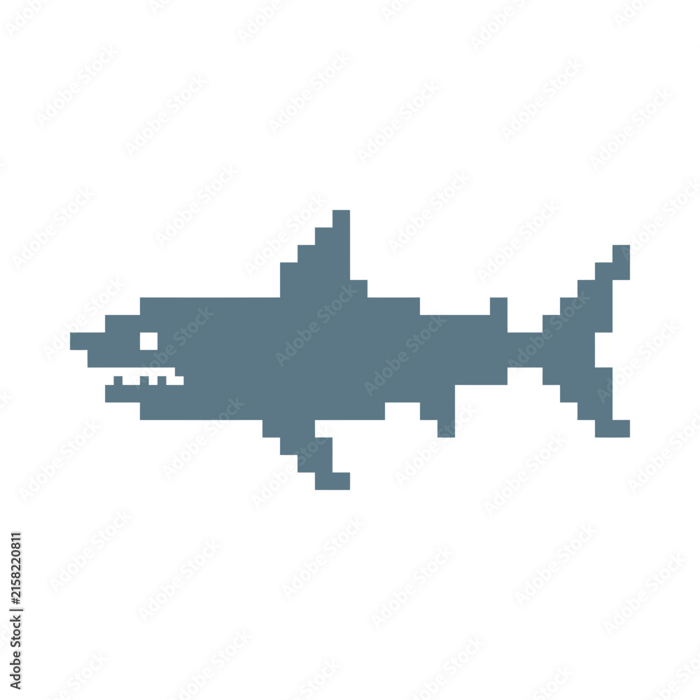 Fototapeta premium Pixelated shark illustration on transparent background