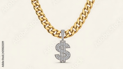 Rose gold cuban link chain with diamond dollar sign pendant