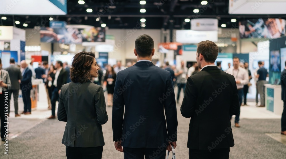 Fototapeta premium Business people walking through a crowded convention center exhibition hall