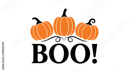 Halloween pumpkin trio with spooky faces and bold Boo text for festive decorations.