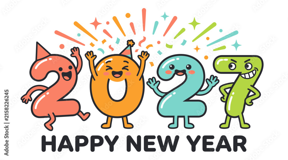 Fototapeta premium Cute cartoon character numbers for Happy New Year 2027 celebration 2.