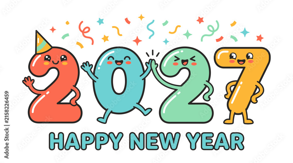Fototapeta premium Cute Cartoon Numbers Celebrating 2027 New Year Concept.