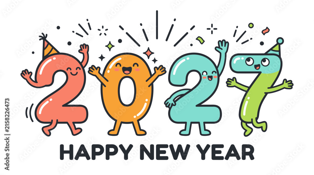 Naklejka premium Cute Cartoon Numbers Celebrating 2027 New Year 1.