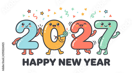 Cute Cartoon Numbers Celebrating 2027 Happy New Year Illustration 2.