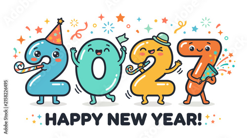 Cute Cartoon Numbers Characters Celebrating 2027 New Year 1.
