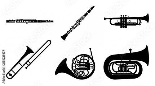 Obraz na plátně Clarinet Musical Instrument Silhouette Collection