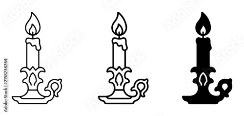 Vintage Candle Icons, Retro Candlestick Vector Graphics, Ornate Candle Holder Illustrations