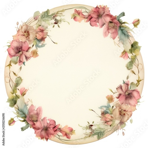 Vintage flowers circle frame pattern plant white background.