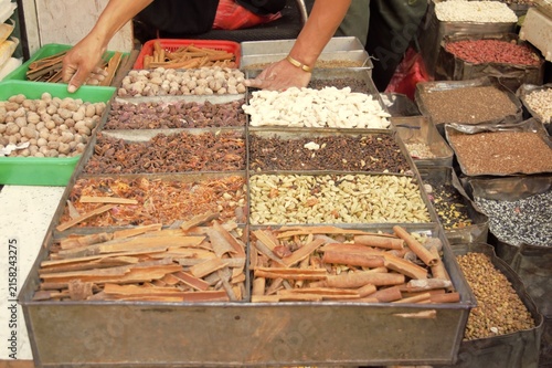 Various Nepalese Cooking Spices Displayed at a Local Market