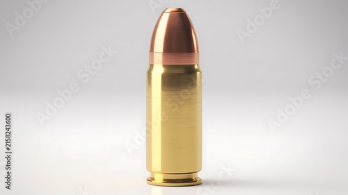 Single brass bullet with copper tip standing upright